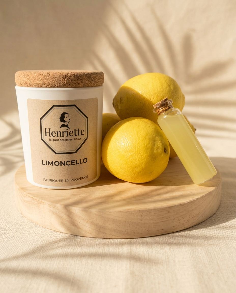Bougie Limoncello, bougie parfumée artisanale en cire végétale Henriette, fabriquée à la main en Provence : ✨ Henriette, Un rayon d’Italie ✨